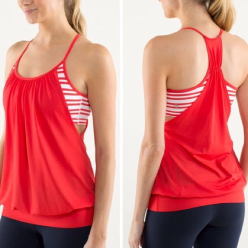 LULULEMON RED & WHITE WORKOUT TOP, BUILT IN BRA